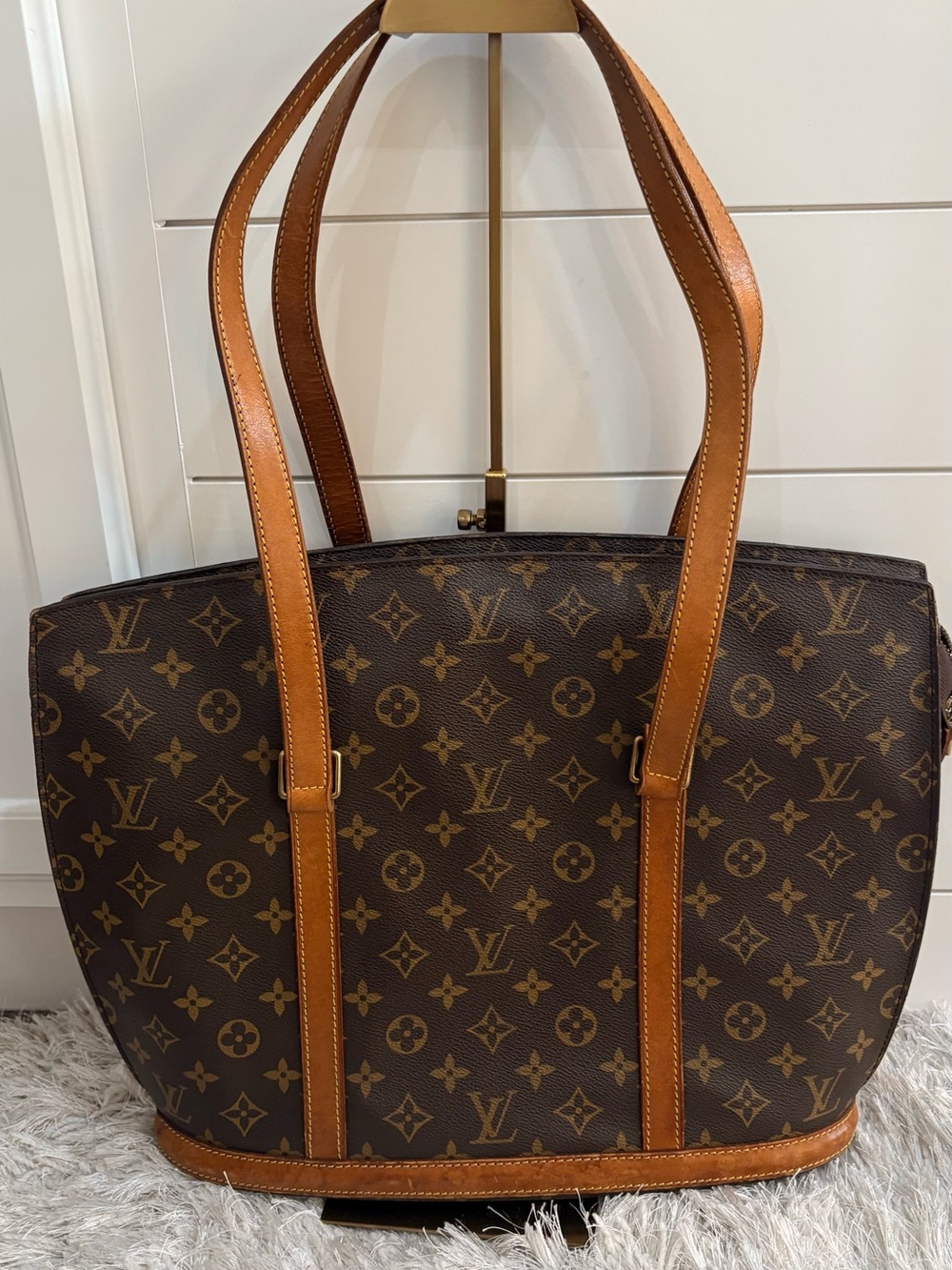 Louis Vuitton Brown Monogram Canvas Tote with Tan Leather Trim